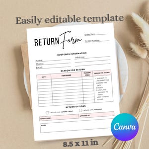 Minimalist Return Form Template, Printable Refund Exchange Form, Editable Customer Return Form, Small Business Document PDF