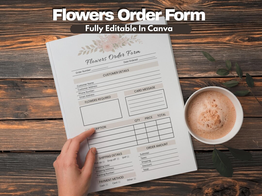 Editable Floral Order Form Template, Printable Flowers Order Form ...