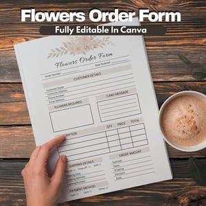 Editable Floral Order Form Template, Printable Flowers Order Form Template, Florist Business Order Sheet, Instant Download