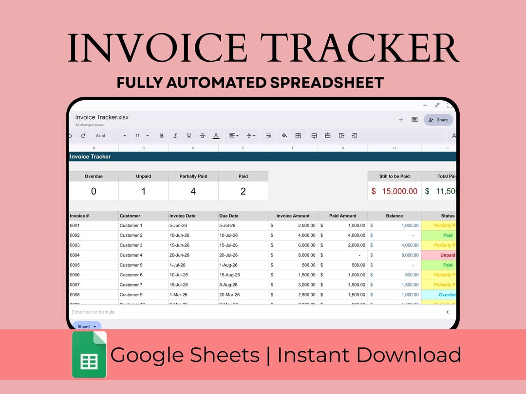 Invoice Tracker Google Sheets Template, Automated Invoice Spreadsheet ...