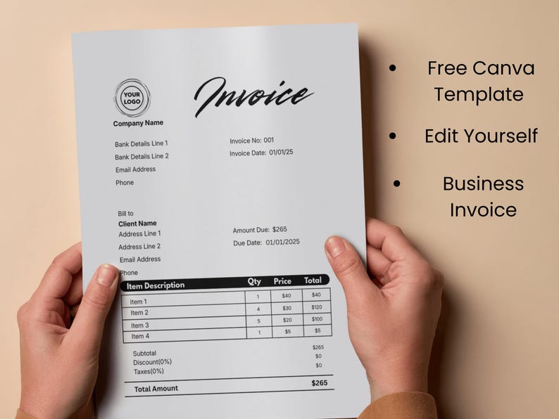 Invoice In Cursive Editable Invoice Template | Modern Minimal Design (canva PDF Download ...