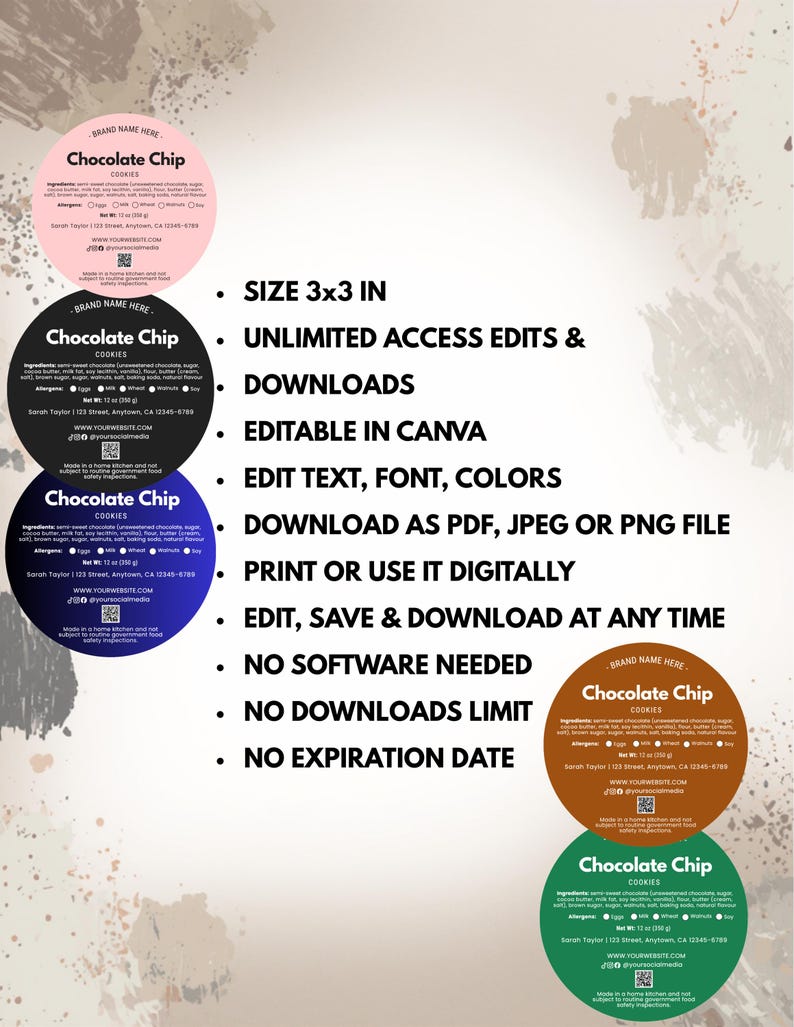 Editable Cottage Food Label Template | Round Bakery Sticker Canva ...