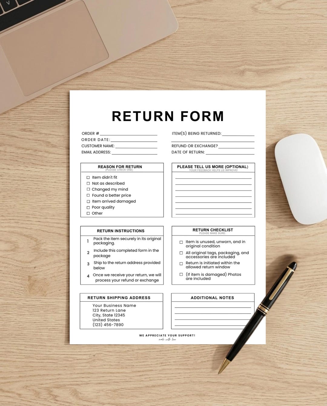 Return Form Template Editable Canva, Printable Refund Exchange Form ...