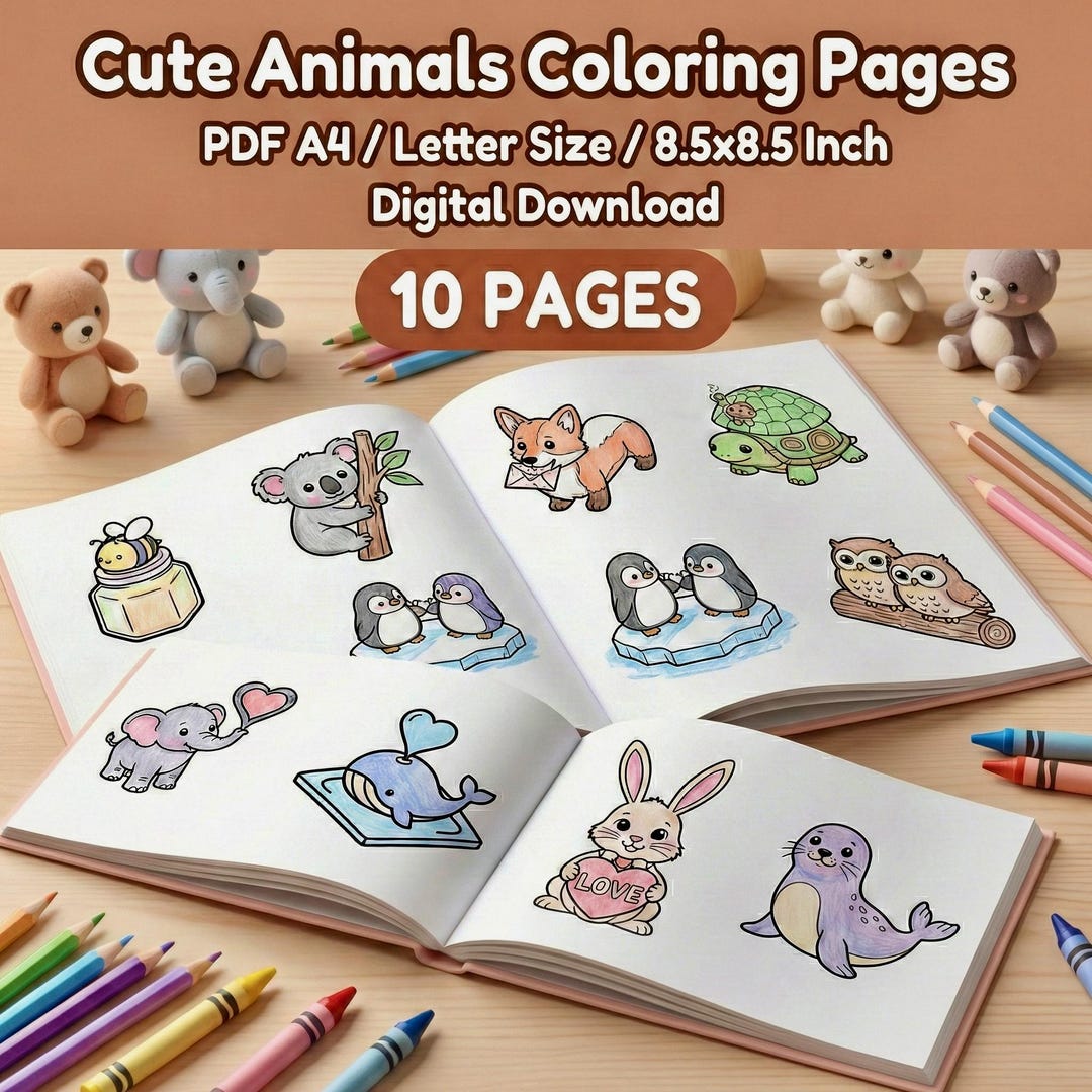 Kawaii Animal Coloring Book | 10 Pages (printable PDF) - Etsy
