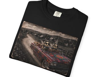 Vintage Car Graphic Tee, Garment-Dyed Cotton, Relaxed Fit, Retro Road Trip Shirt