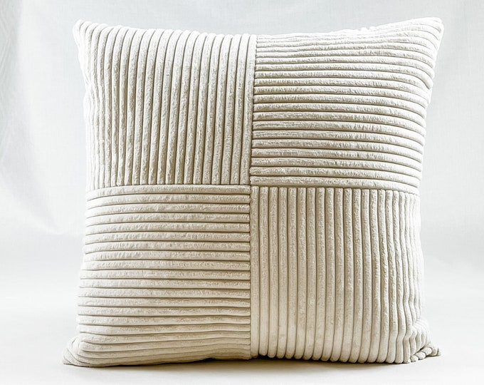 Cream fur corduroy squares pillow cover
