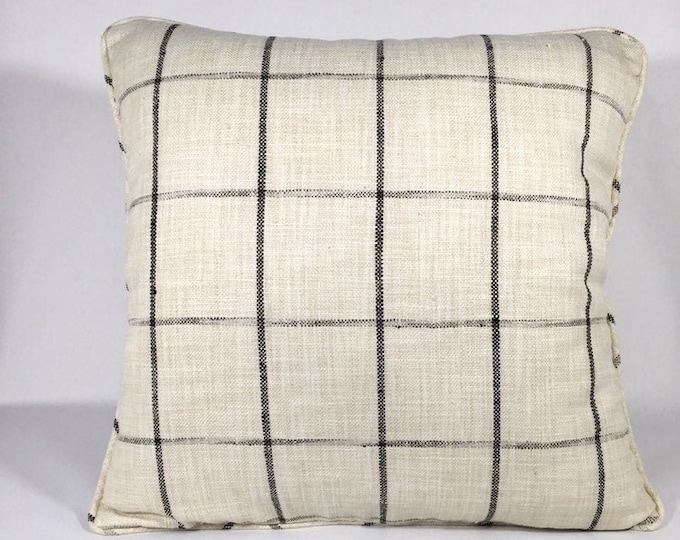 Ivory and charcoal plaid pillow cover