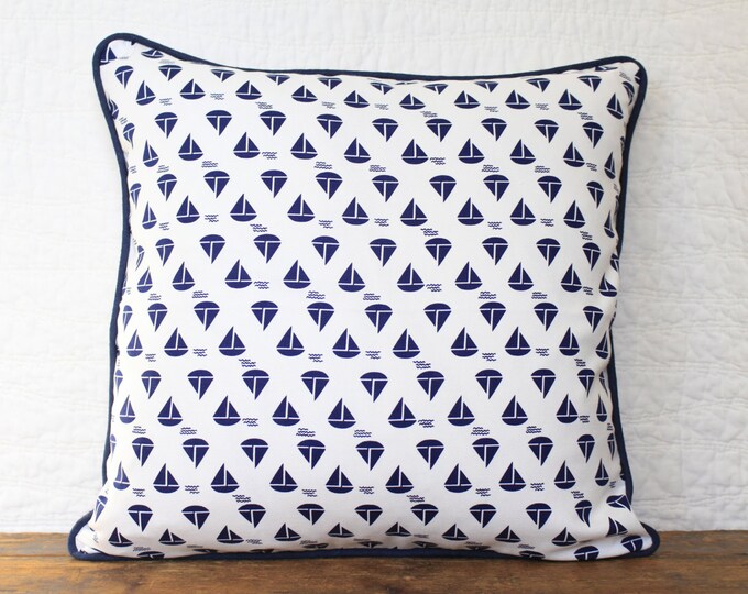 Navy and white sailboat pillow cover