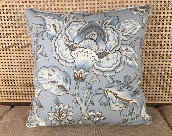 Robins's Egg Blue and Brown Floral Pillow Cover