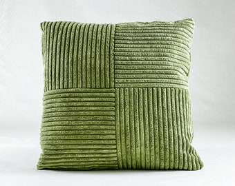 Fern green wide wale fur corduroy pillow cover