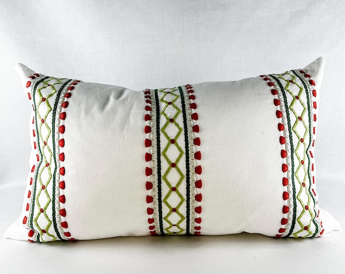 Embroidered trellis design lumbar pillow cover