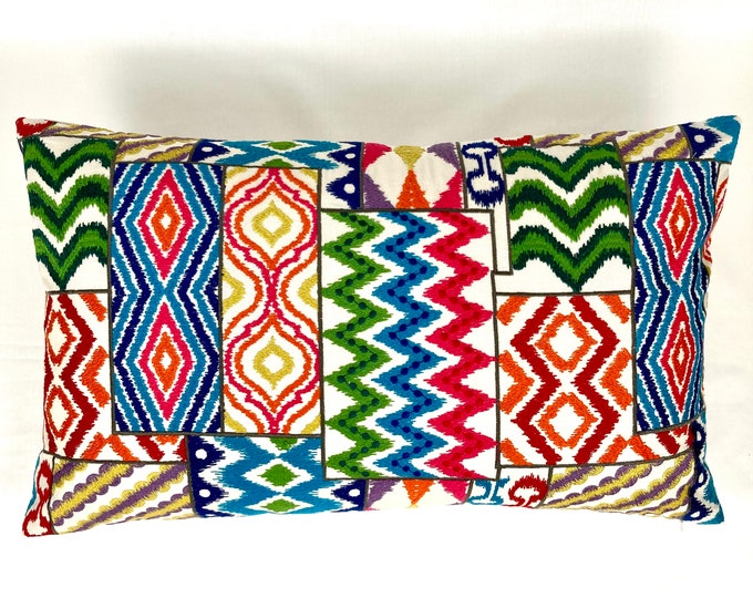 Vibrant multi-colored embroidered pillow cover