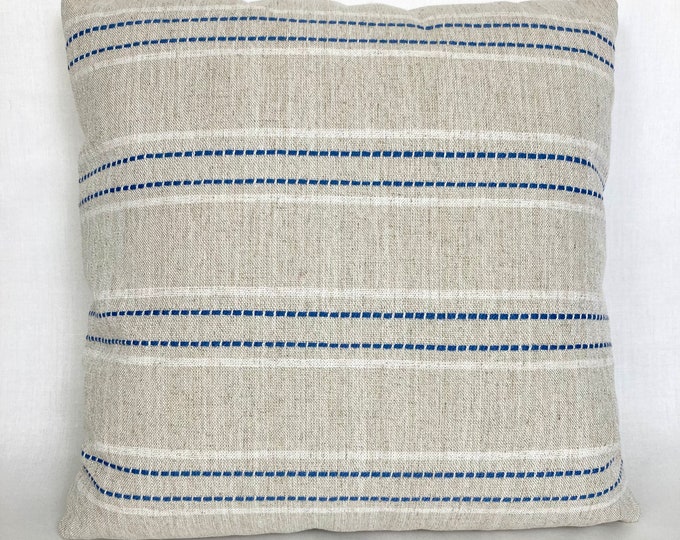 Striped embroidered natural pillow cover