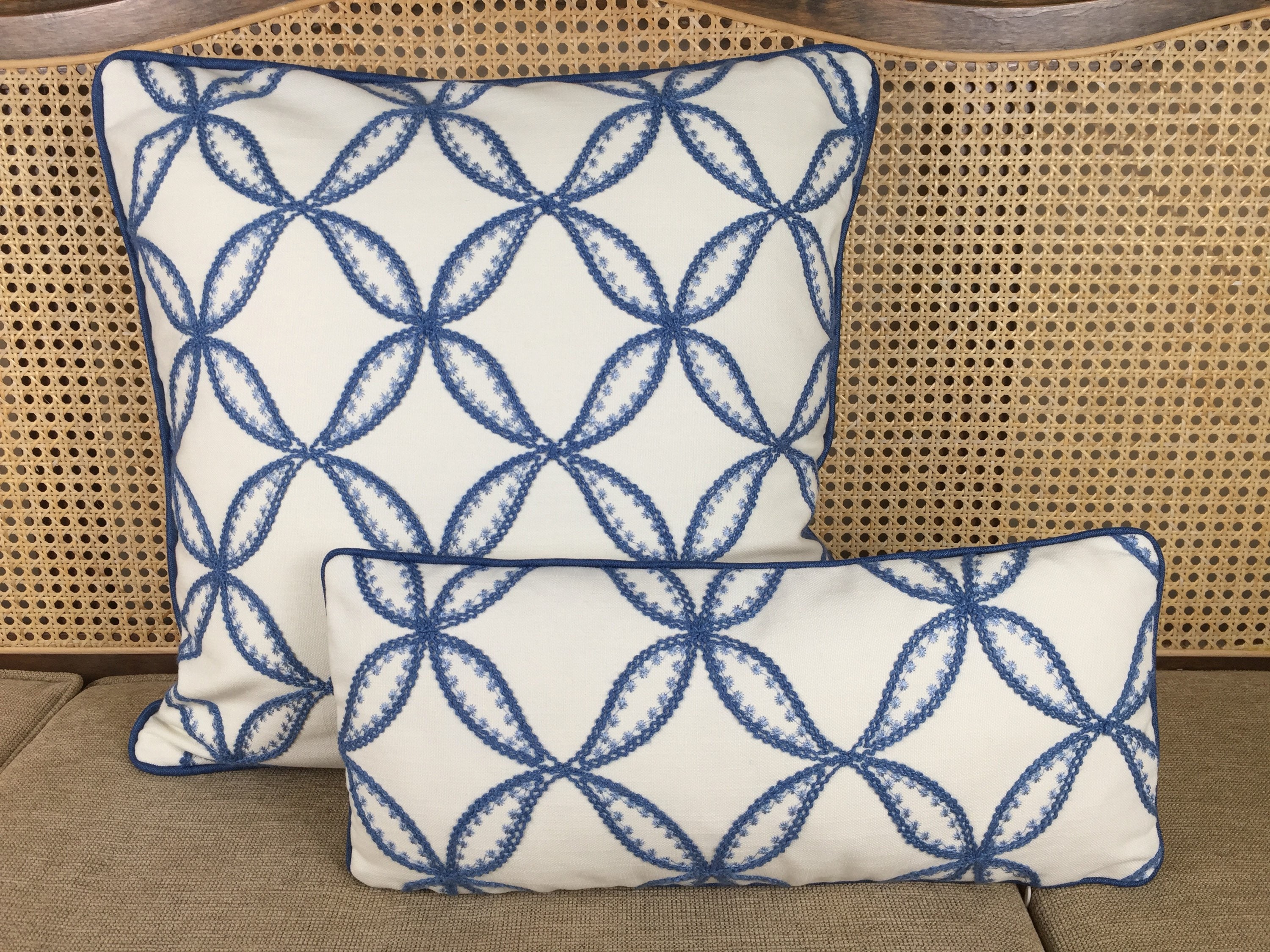 Blue Embroidered Small Lumbar Pillow Cover