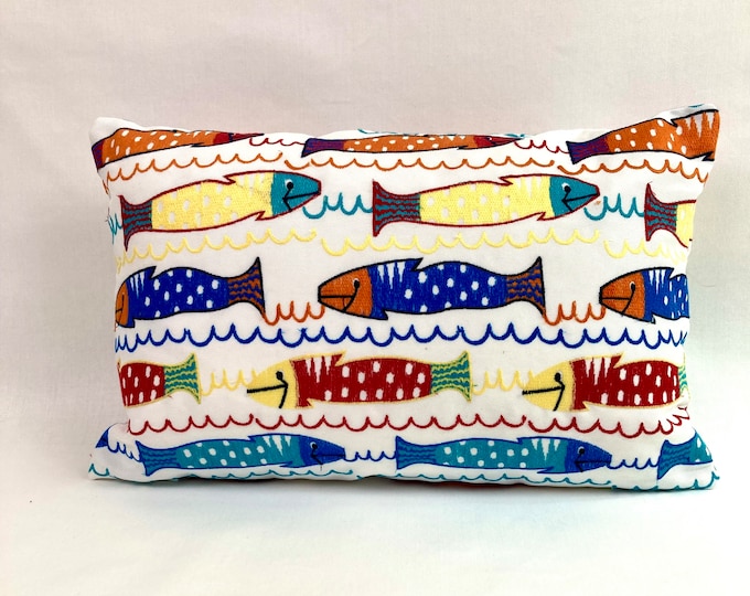 Embroidered fish outdoor pillow cover