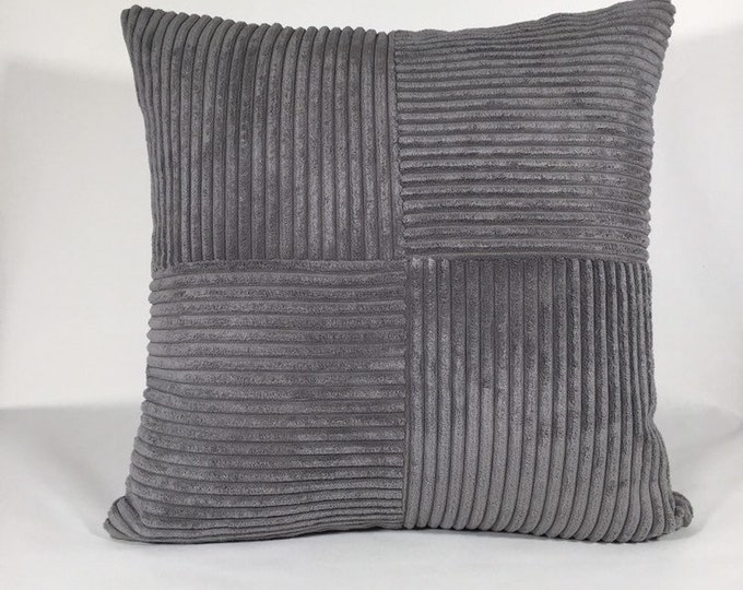 Gray fur corduroy squares pillow cover