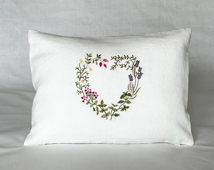 Floral heart lumbar pillow cover