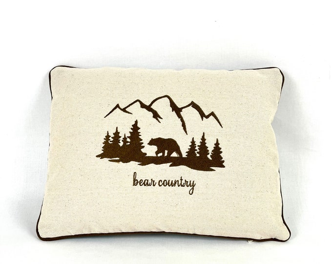 Embroidered bear country lumbar pillow cover