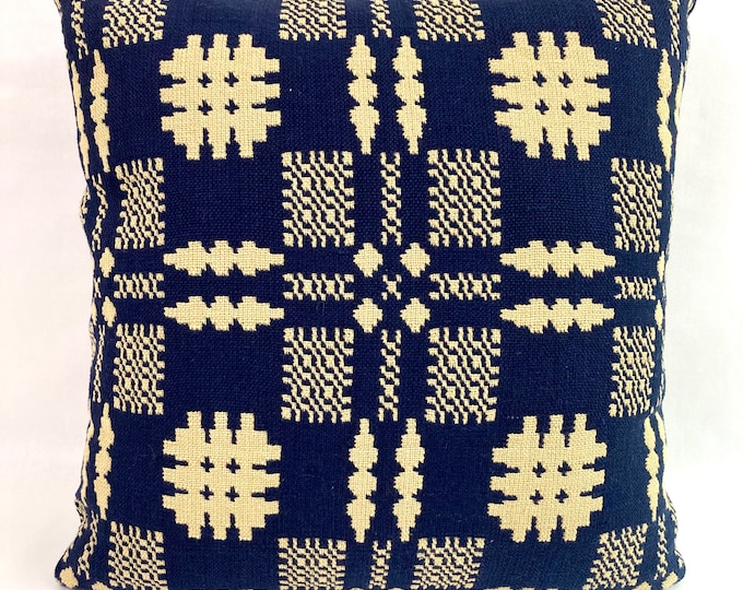 Woven navy and cream pillow cover