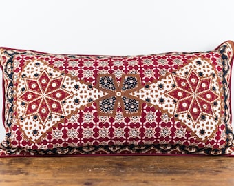 Maroon and brown block printed pillow cover