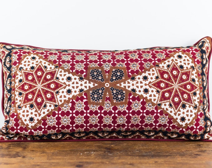 Maroon and brown block printed pillow cover