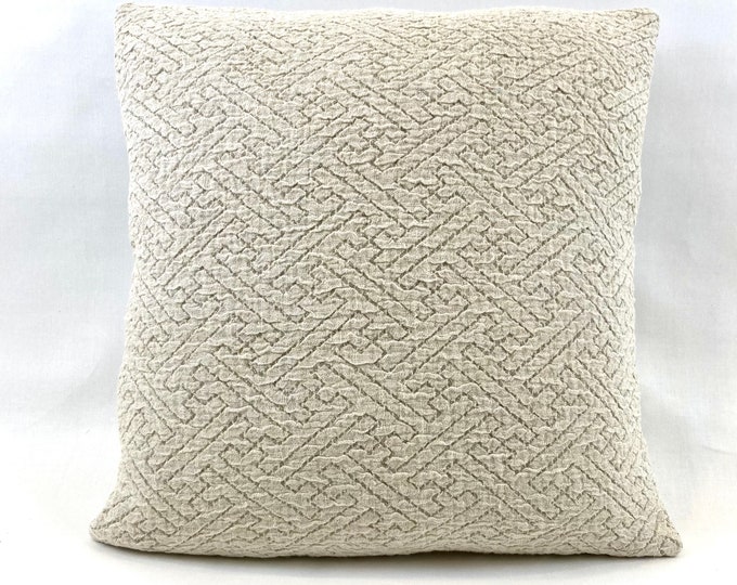 Textured geometric linen natural pillow cover