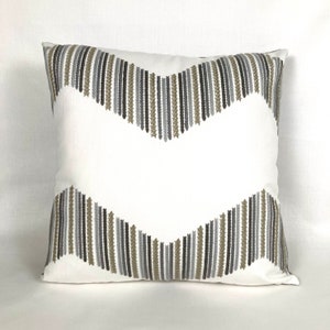 Textured stitched gray and beige chevron pillow cover