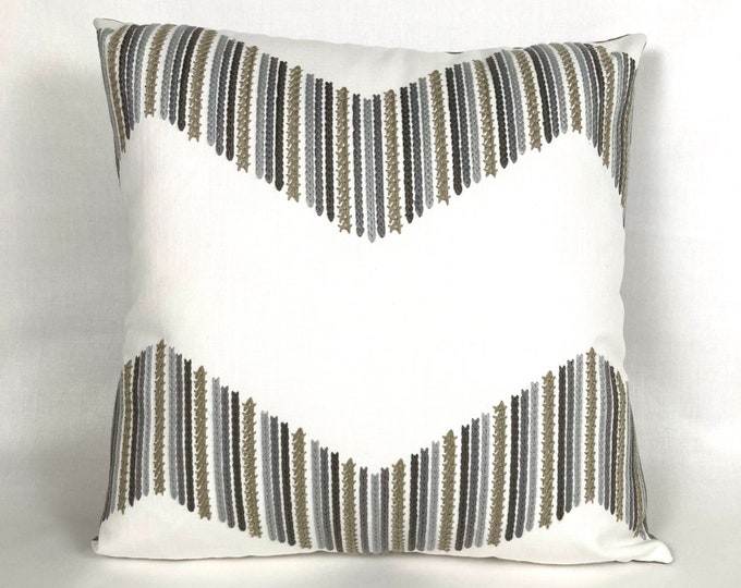 Textured stitched gray and beige chevron pillow cover