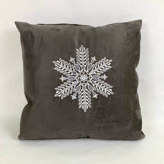Gray snowflake pillow sales