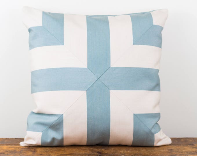 Robin's egg blue and ivory indoor/outdoor pillow cover