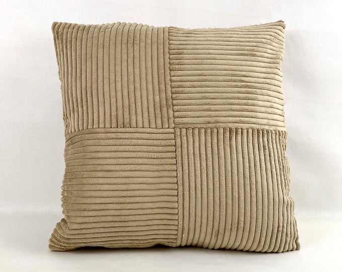 Tan large wale corduroy squares pillow cover