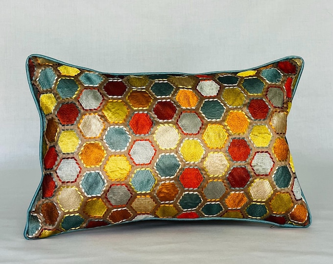 Jewel multicolored hexagon lumbar pillow cover