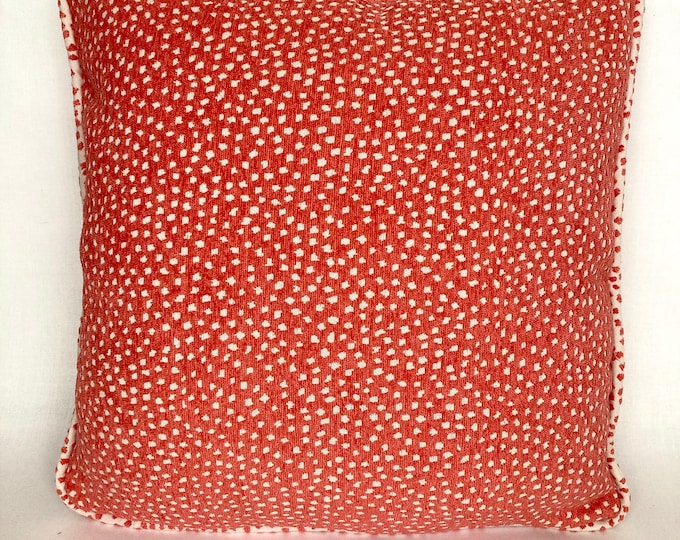 Coral and ivory dots chenille pillow cover
