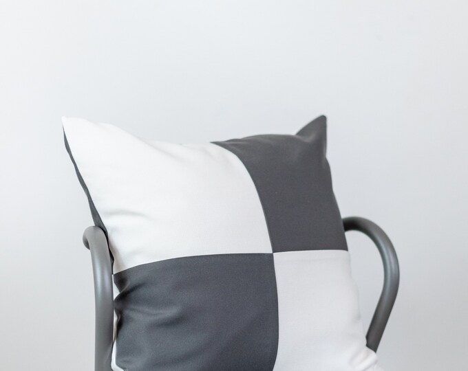 Gray and White Block Squared Outdoor Pillow Cover