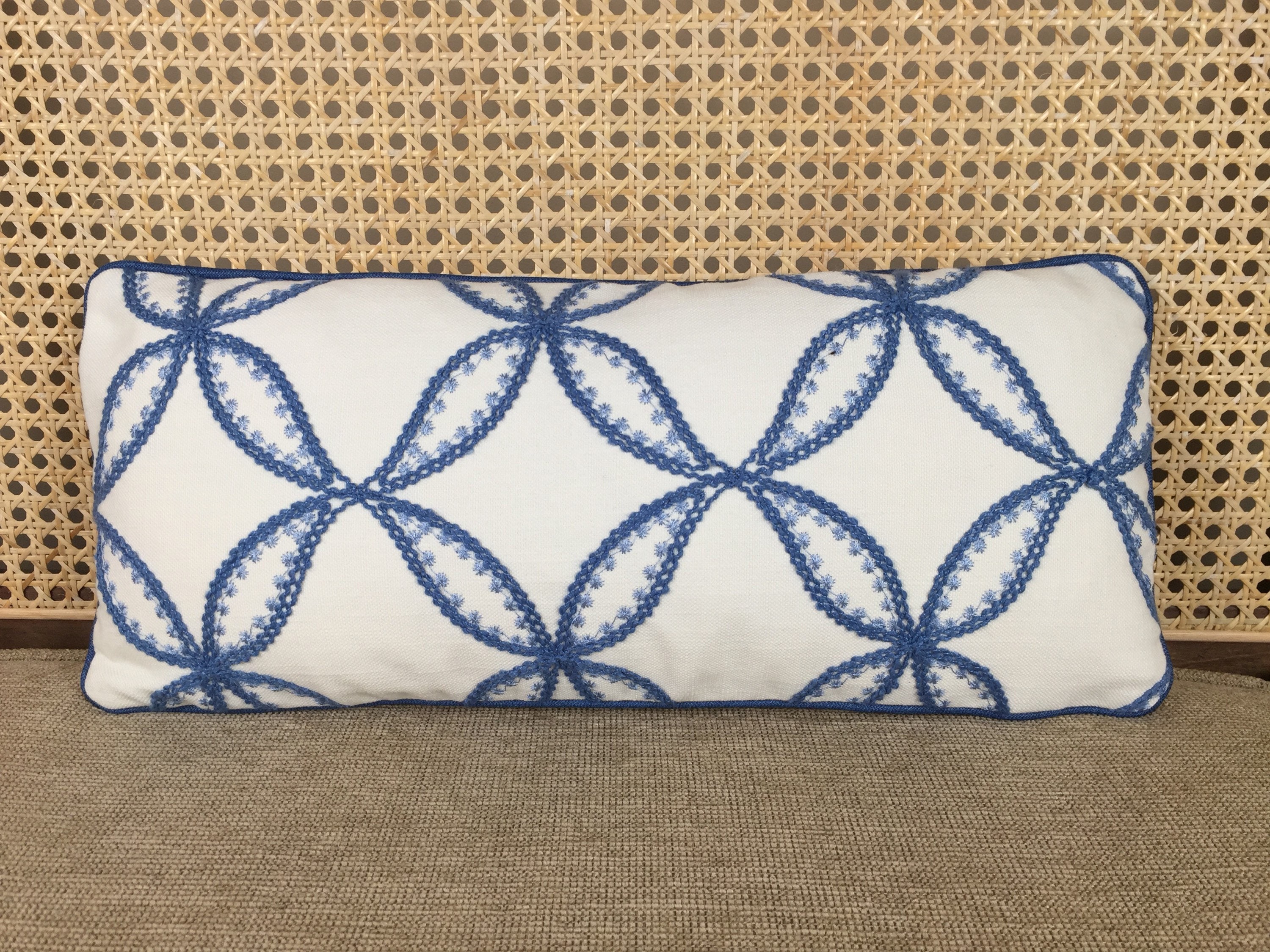 Blue Embroidered Small Lumbar Pillow Cover