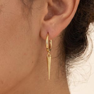 18K Gold Filled Spike Earrings, Open Hoop Drop Design, Geometric Minimalist Jewelry, Trendy Statement Style, Elegant Gift for Her