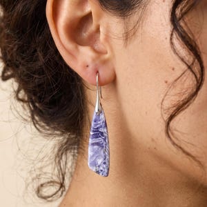 Silver Natural Stone Drop Earrings, Purple Gemstone Teardrop Earrings, Long Dangle Earring, Boho Statement Jewelry Gift
