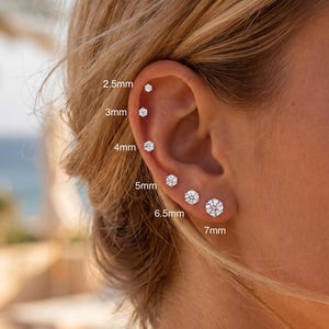 S925 sterlingsilver moissanit broskörhänge, 18G/16G invändigt gängat örhänge, platt baksida Helix Tragus piercingsmycken