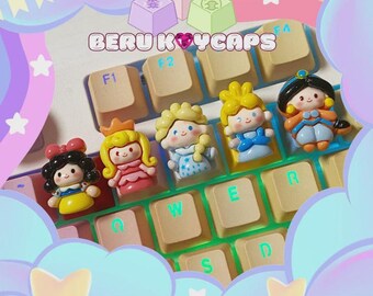 Custom Artisan Disney princess snow white cinderella sleeping beauty elsa jasmin keycaps for mechanical keyboard cute keycap
