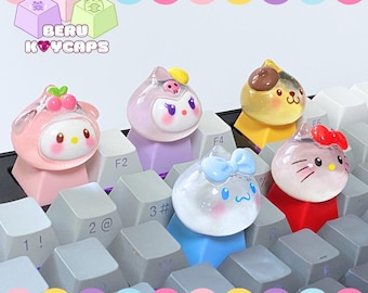 Glossy Sanrio Keycaps Hello Kitty  Melody  Purin  Cinnamorol  Kuromi keycap for mechanical and membrane keyboard