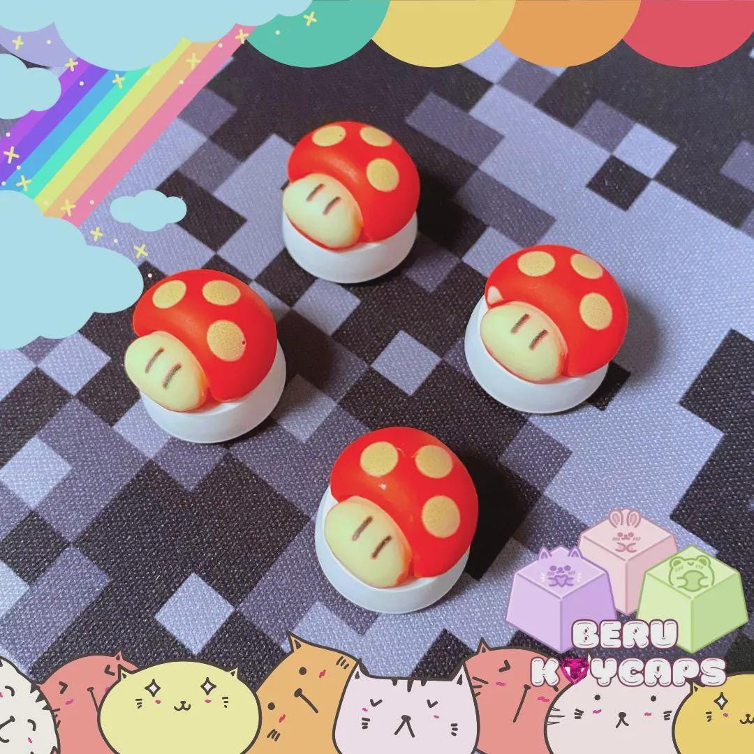 Custom Artisan Mario Mushroom Keycaps for Mechanical Keyboard Cute ...