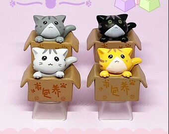 Custom Artisan Cats in the box resin keycaps for mechanical keyboard cute keycap Cats in the box keycaps