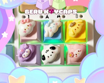 Custom Artisan Sanrio Hello kitty cinnamonroll pompompurin kuromi pochaco melody keycaps for mechanical keyboard cute keycap Jack keycaps