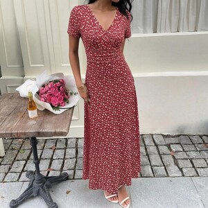 vintage fall dresses Brown Plaid Wool Midi Dress  Handmade Long Sleeve 30% fiber L'ASHER Women's Vintage Bohemian Fall