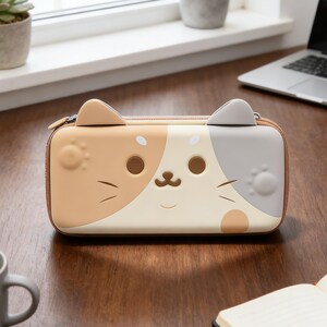 Kawaii Calico Cat Switch 2 Case, 3D Ears Kitten Switch OLED Bag, Cute Animal Switch Lite Pouch, Cozy Gamer Hard Shell Travel Case Gift