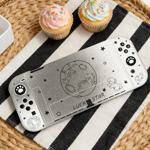 Silver Sparkle Switch 2-hoes, Moon Cat Cute-schakelaar OLED-hoes, Kawaii Line Art Dog Switch-hoes, matte zachte hoes, Luck Star Gamer-hoes