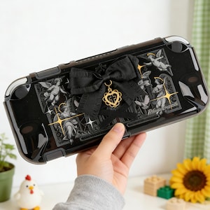 Hoesje Gothic Coquette Bow Switch 2, Dark Angel Switch OLED-hoesje, Black Cherub Switch-hoesje, Y2K Cross Charm Nintendo Switch-hoesje hoes