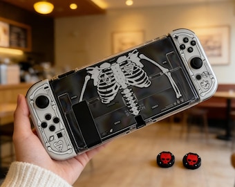 X-Ray Skeleton Switch 2 Case, Punk Ribcage Switch OLED Case, Grunge Goth Switch Case Shell, Edgy Bone Design Cover, Red Skull Gamer Gift