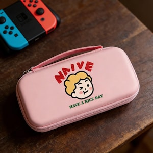 Pink Naive Boy Switch 2 Case, Kawaii Have A Nice Day Switch OLED Bag, Cute Cartoon Switch Lite Pouch, Pastel Gamer Hard Shell Travel Case