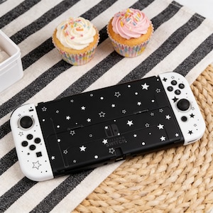 Sterrennachtschakelaar 2-behuizing, zwart-witte sterschakelaar OLED-behuizing, celestial helder zwarte schakelaarbehuizing, leuke ruimte Esthetisch gamercadeau